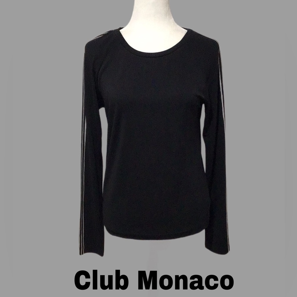 NWT Club Monaco Clover Leaf Tee, Long Sleeve, Black, Size Large